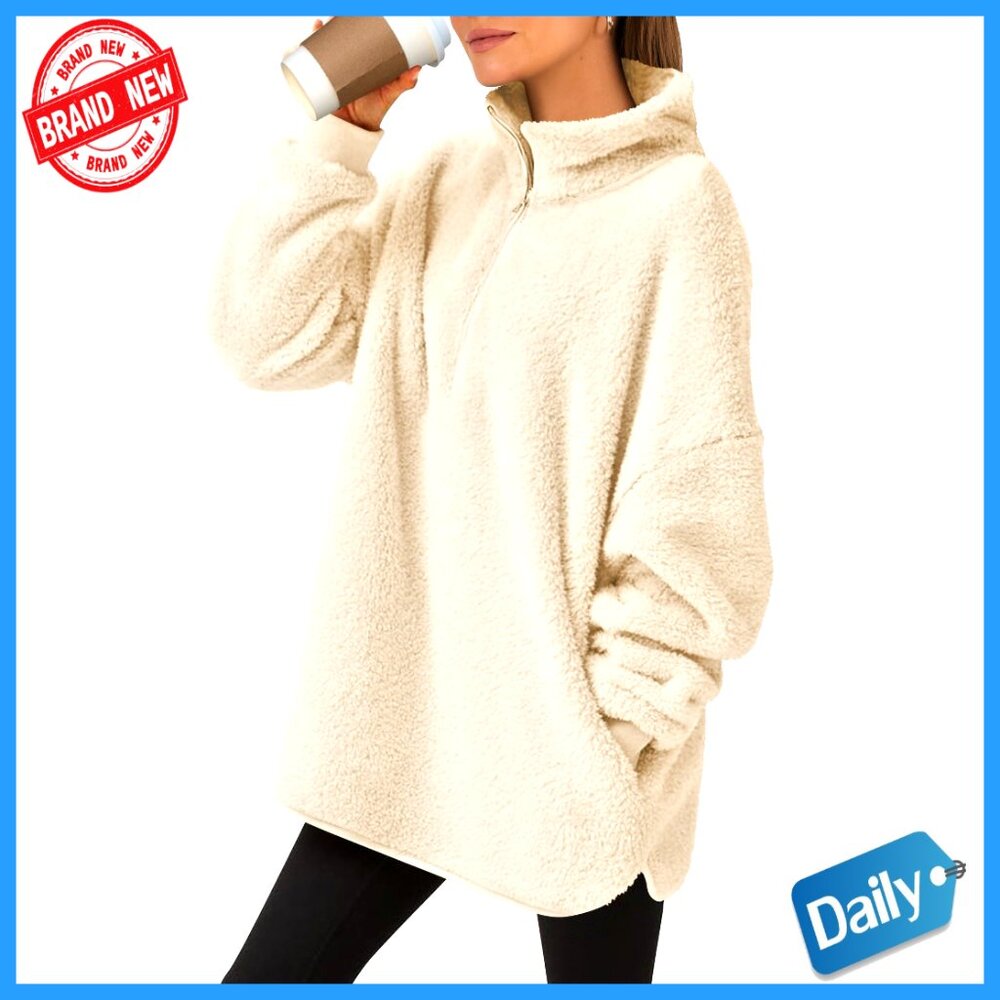 Oversized Sherpa Fleece Zip Hoodie Pullover Sweatshirt Long Sleeve Pocket